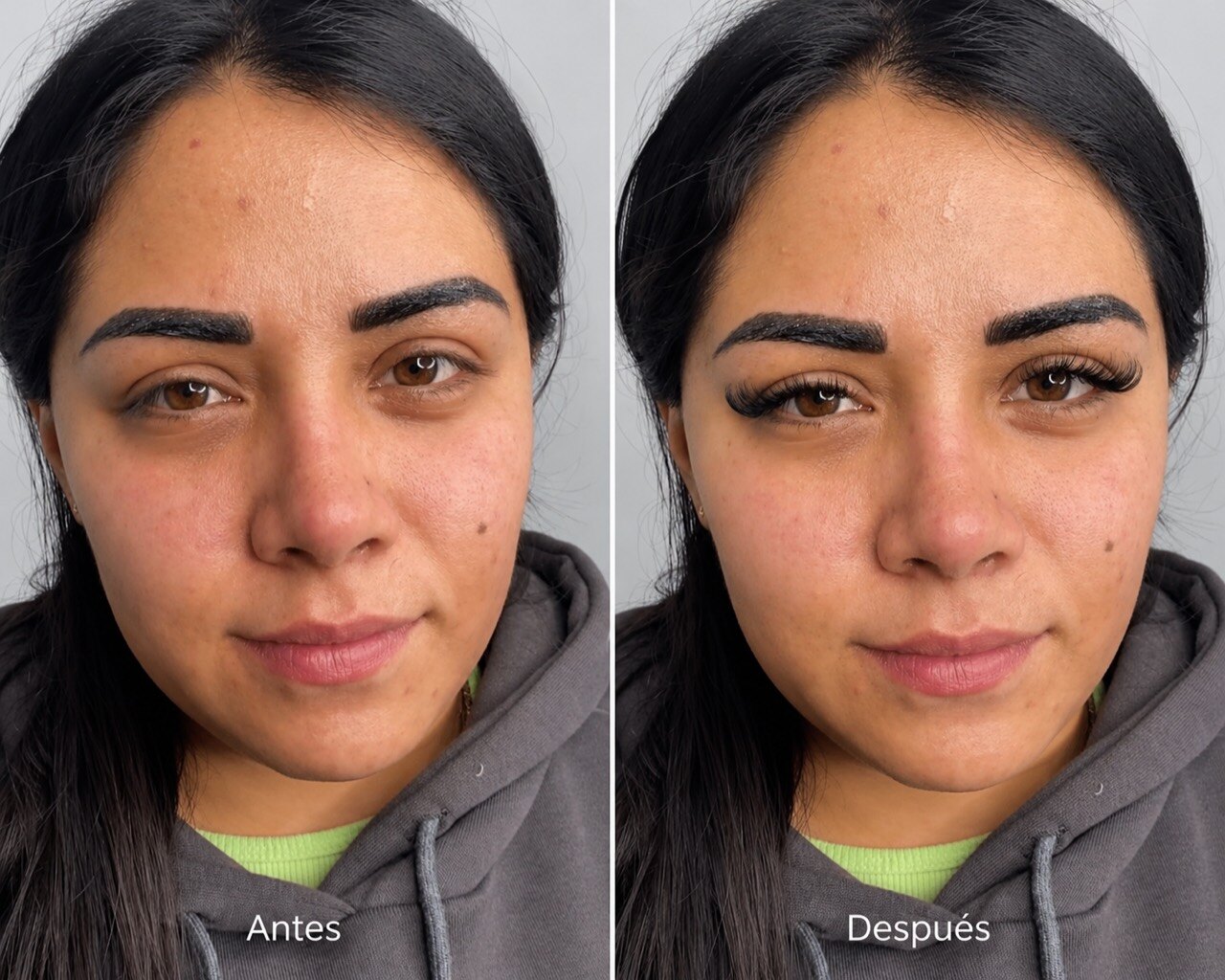 Antes y después de extensiones con volumen — Mexican Lash Puebla